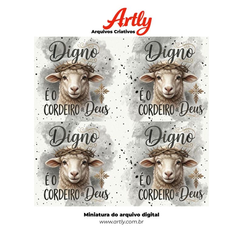 Arte Caneca Digno é o Cordeiro de Deus | PNG + PDF Sublimação Cristã - imagem 2