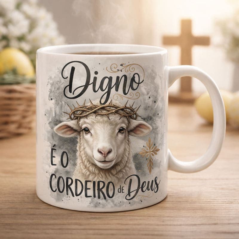 Arte Caneca Digno é o Cordeiro de Deus | PNG + PDF Sublimação Cristã - imagem 4