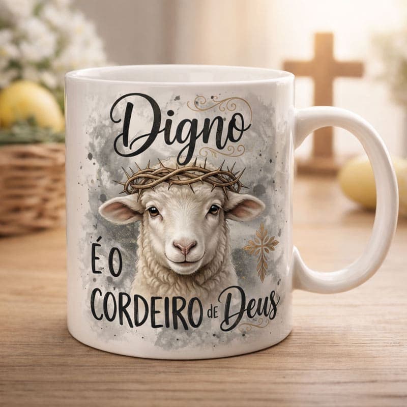 Arte Caneca Digno é o Cordeiro de Deus | PNG + PDF Sublimação Cristã - imagem 3
