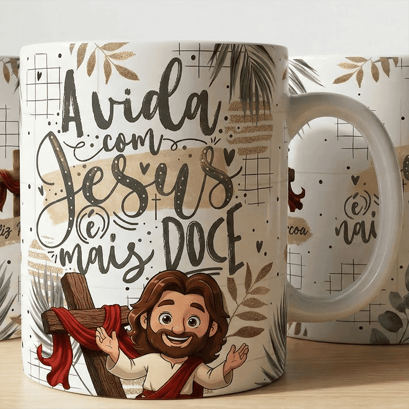 Arte Caneca Páscoa Cristã A Vida com Jesus é Mais Doce | PNG + PDF Sublimação