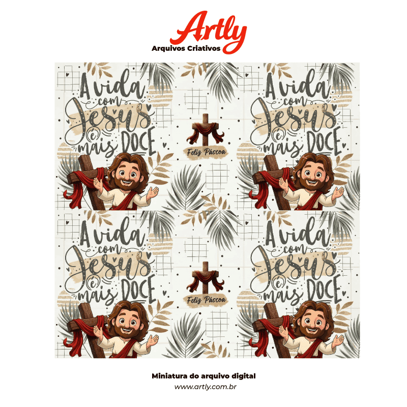 Arte Caneca Páscoa Cristã A Vida com Jesus é Mais Doce | PNG + PDF Sublimação - imagem 6