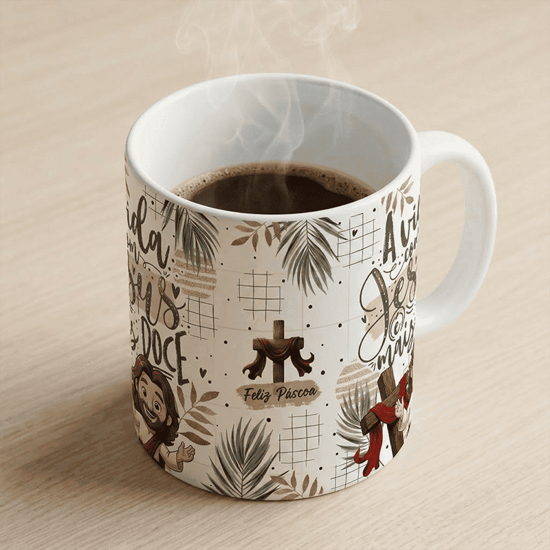 Arte Caneca Páscoa Cristã A Vida com Jesus é Mais Doce | PNG + PDF Sublimação - imagem 3