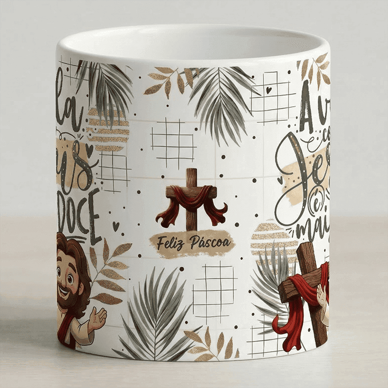 Arte Caneca Páscoa Cristã A Vida com Jesus é Mais Doce | PNG + PDF Sublimação - imagem 4